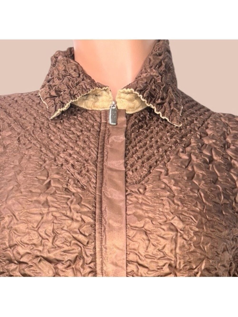 90s UbU Mushroom Jacket M Brown & Beige Metallic Reversible Top Y2K Fairygoth - Picture 4 of 15